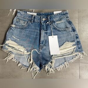 Zara Light Blue Frayed Denim Shorts
